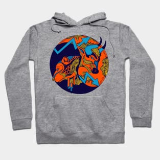 Orange Blue Bull and Bear Hoodie